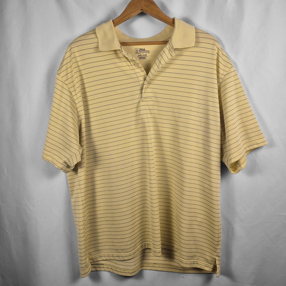 PGA‎ Tour Polo Shirt Mens XXL Yellow Striped  Short Sleeve Golf Top